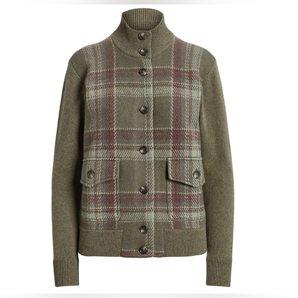 Lauren Ralph Lauren Women Multi Plaid Wool-Blend Coat Jacket Size L NWT $295